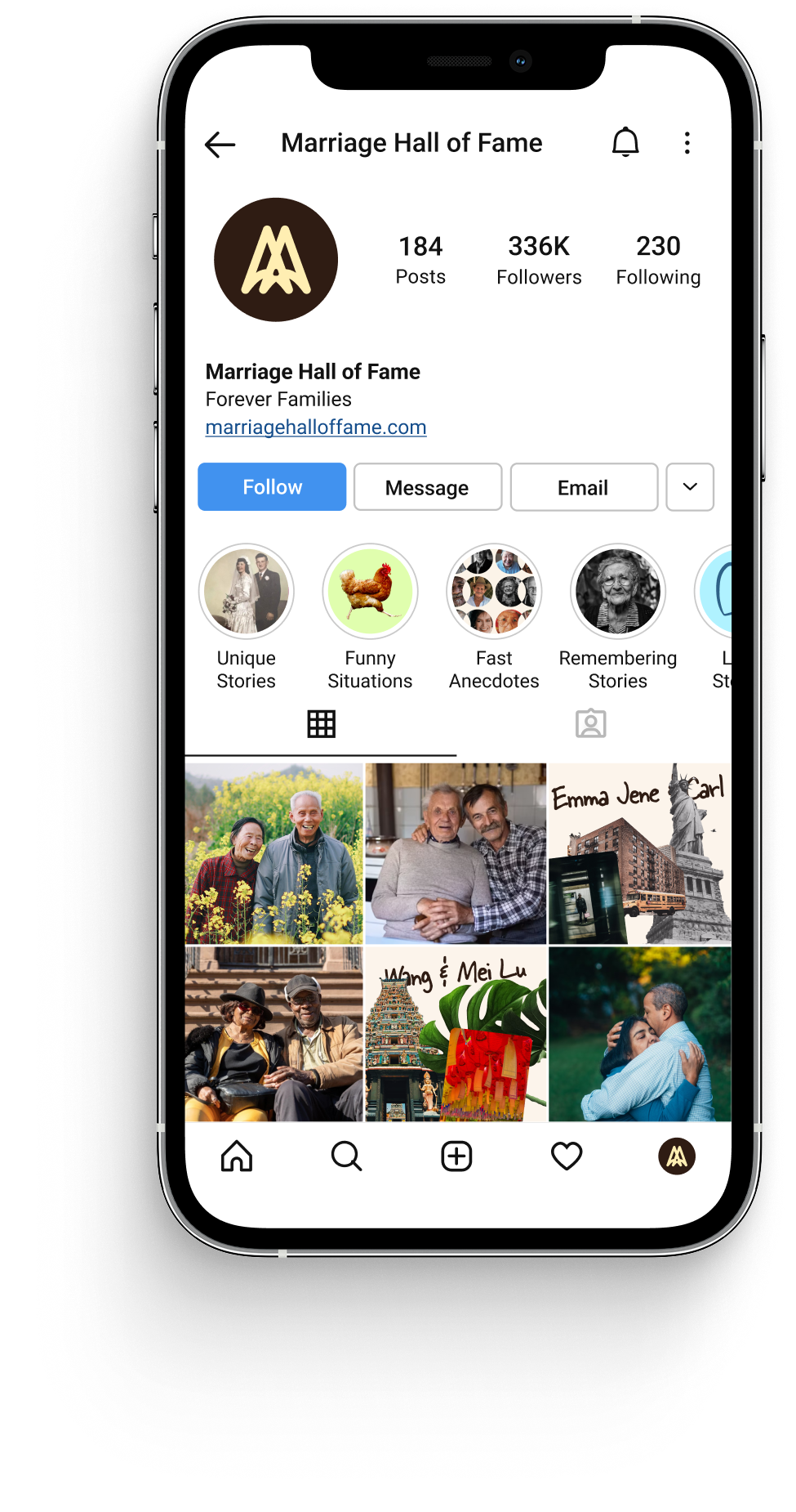 Phone showing Instagram page.